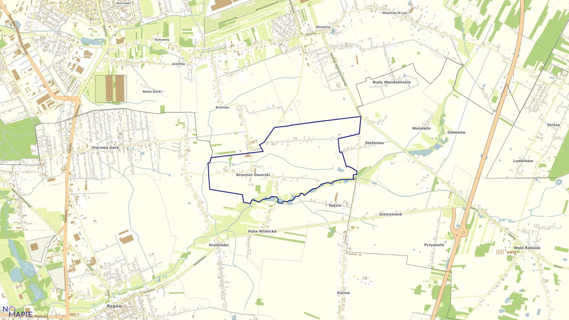 Mapa obrębu BRONISIN DWORSKI w gminie Rzgów